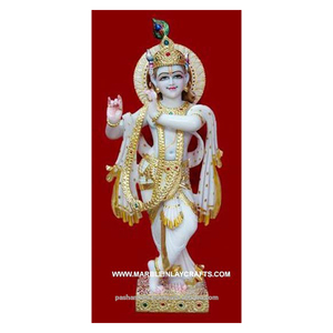 Mármol hecho a mano antiguo Señor Krishna con flauta de juego - Product Image 1