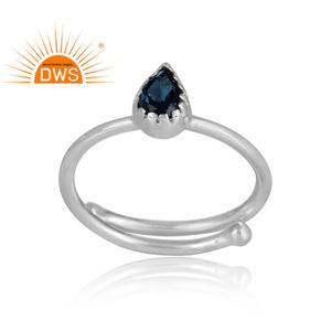 Fine 925สเตอร์ลิงแหวนปรับได้เครื่องประดับลอนดอนธรรมชาติสีฟ้าบุษราคัมพลอยแหวนเครื่องประดับผู้ค้าส่ง - Product Image 2