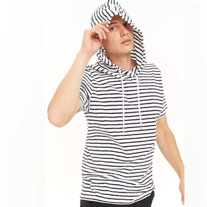 Alta calidad 100% algodón venta al por mayor camiseta de gran tamaño con capucha Hip Hop camisetas a rayas de los hombres - Product Image 1