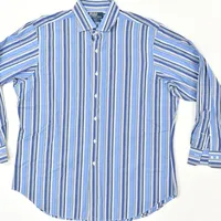 लॉरेन पुरुषों के आकार 17 34/35 बटन शर्ट लंबी आस्तीन धारीदार ब्लू