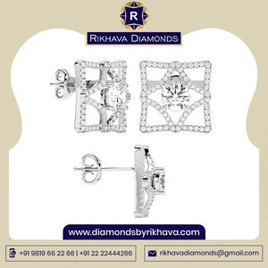 Pendientes de oro blanco de 14K con diamantes reales Buen precio Pendientes de diamantes de oro blanco puro de 14K para mujer ¡Compre ahora! - Product Image 3