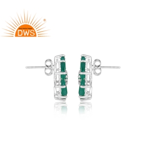 Boucles d'oreilles en Onyx vert naturel, rondes et à fleurs, fait à la main, en argent Sterling 925, vente en gros, bijoux en pierre précieuse - Product Image 3