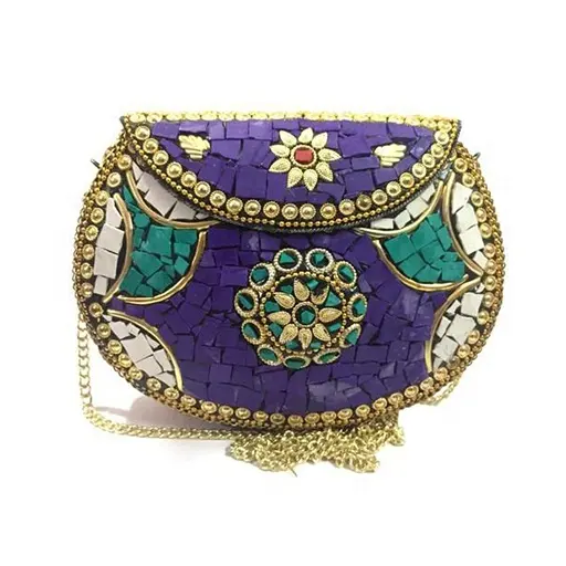 Gold and Purple Mosaic Oval Ladies Evening Clutch Bags and PurseGold and Purple Mosaic Oval Ladies Evening Clutch Bags and Purse