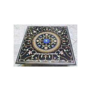 Oneup — joli haut de Table décoratif en marbre noir, forme carrée, avec incrustation de pierre Semi précieuse, Table à manger, pour la vente en gros - Product Image 1