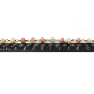 Pink <b>Opal</b> Faceted Rondelle Rosary Chain 6–7mm Brass 18K Gold Plated Wire Wrapped Gemstone Chain Sold by Foot - Product Image 5