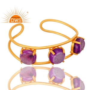Último diseño hecho a mano, brazalete de piedras preciosas Druzy púrpura Natural para mujer, joyería de moda para mujer, regalo para ella - Product Image 2
