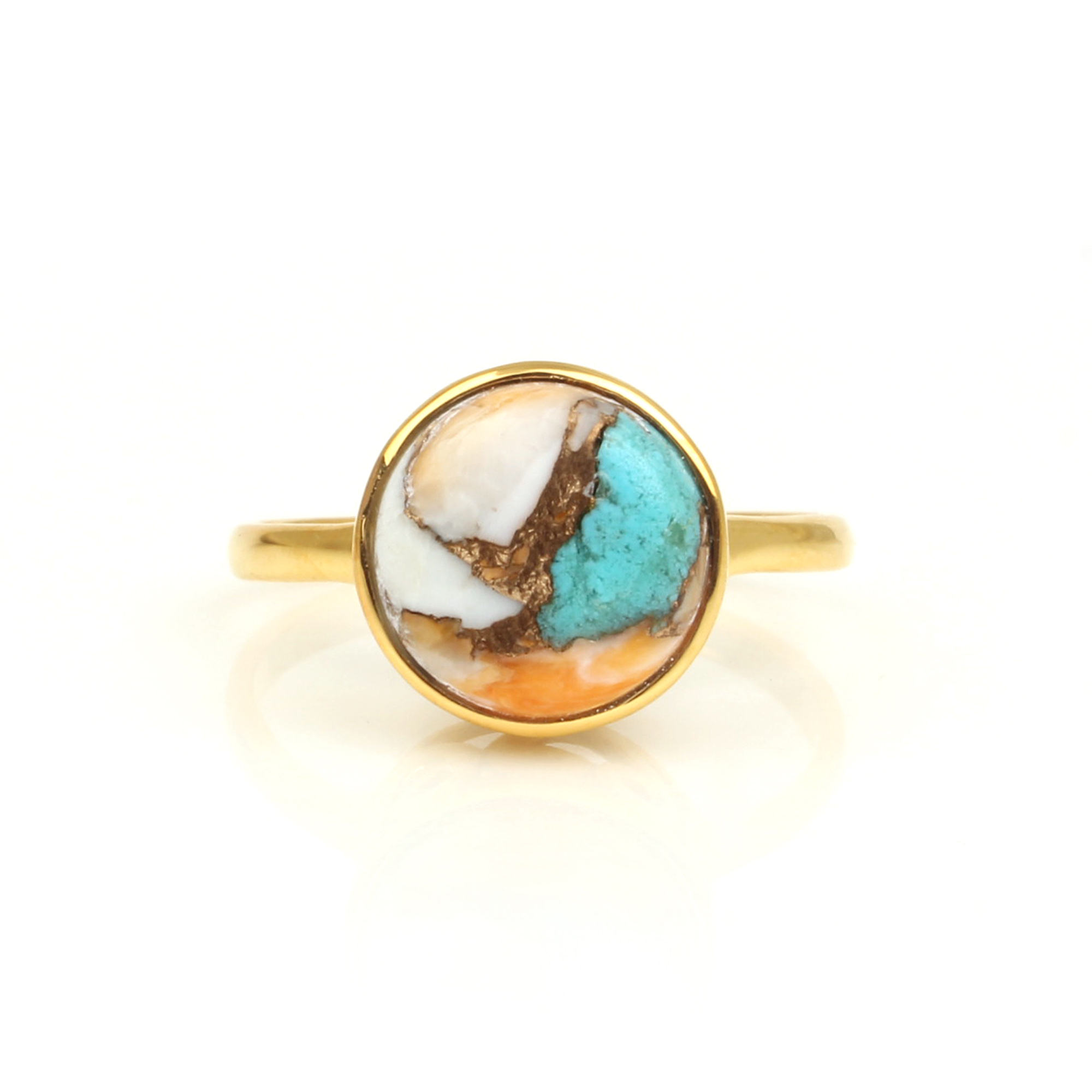 Dainty Turquoise Ring 10mm Spiny Oyster Copper Gemstone