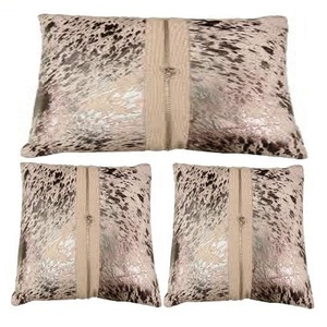 Designer off White Hairon Genuine Leather <b>Cushion</b> & Pillow <b>Cover</b> 18x18" & 16x24" Luxury Home Decor - Product Image 3