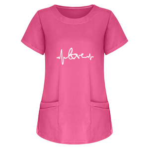 Femmes manches courtes col rond hauts couleurs unies travail infirmière uniforme gommage T-Shirts uniformes d'hôpital - Product Image 1