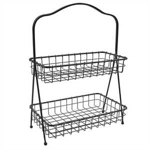 Panier à fruits et légumes en métal rustique conçu pour la ventilation, gardant les produits frais tout en améliorant le style de la cuisine - Product Image 1