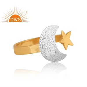 Bague en argent sterling fin plaqué or, motif croissant de lune, faite à la main, best-seller 2026, fabricant de bijoux en argent - Product Image 3