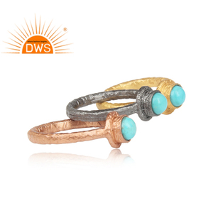 Arizona Turquoise Gemstone Three <b>Finger</b> Multi Plated Sterling Silver <b>Ring</b> for Women Gift for Her Vintage Collection - Product Image 2
