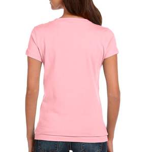 Camiseta rosa de manga corta para mujer, ropa con cuello en V en blanco, personalizada, informal, 100% de algodón, lisa, teñida, OEM, logotipo personalizado, 20 Uds. - Product Image 3