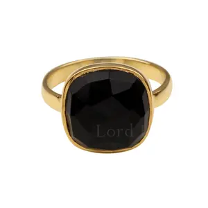 Latest Simple Design New Arrival Trendy Luxury 12mm Black Onyx Gold Plated Sterling Silver Personality Chunky Gem Ring for Women