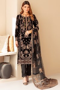 Costumes d'hiver Shalwar Kameez de haute qualité pour femmes matériel en mousseline de soie brodée fine pour les fêtes et autres occasions - Product Image 2