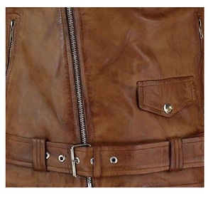แจ็กเก็ตบักขี่จักรยานปิดซิปหนังสองตันแกะสีน้ำตาลในทุกสีและหนังทำในปากีสถาน - Product Image 3