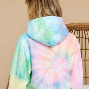 Usine personnalisée de haute qualité femme recadrée laine à capuche cravate-teinture surdimensionné haut court avec capuche cravate-teinture femme sweat à capuche Shorts - Product Image 4