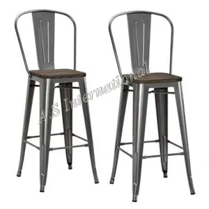 Fashionable Set of 2 High-Stool Bar Chairs Comfortable Wooden Seat with Metal Frame for Coffee Bars Restaurant Dining Rooms