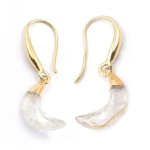 ต่างหูควอทซ์สีทองรูปดวงจันทร์ทำด้วยไฟฟ้าชุบทองด้วยลวดหูเงินแท้และวัสดุทองเหลือง - Product Image 1