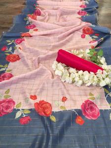 Sari − sarar en polycoton doux, 2 pièces, avec bordure en lin, à bas prix - Product Image 5