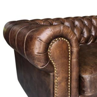 Canapé convertible moderne Chesterfield 2 places avec design en forme de L, en cuir véritable et structure en bois, idéal pour les petits salons