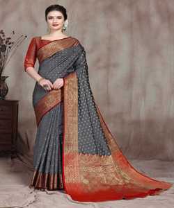 Kanchipuram Saree en soie Tenue de fête Mariage indien Dernier créateur Banarasi Sari en coton et soie avec chemisier Vêtements pour femmes Grossiste ethnique - Product Image 2