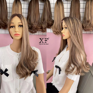 Perruque juive la plus populaire, couleur <span class=keywords><strong>blond</strong></span> cendré avec mèches, cheveux européens, dessus en dentelle suisse très plate, fournisseur de perruques casher - Product Image 1