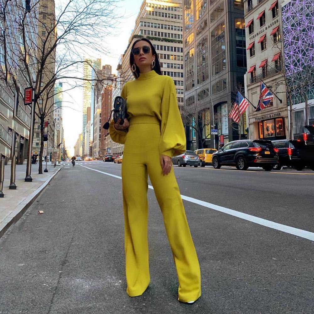wholesale women High neck solid color long sleeve jumpsuit Bubble long sleeve elegant jumpsuits
