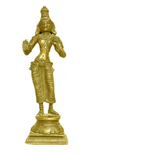 El yapımı altın pirinç Lord Vishnu heykeli ayakta Hindu dini Idol