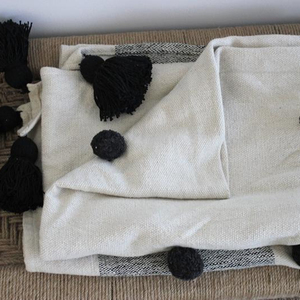Black <b>Pompom</b> Throw Blanket - Product Image 1