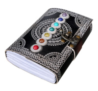 Livre des ombres Grimoire Seven Stone Silver avec Journal en cuir véritable noir Journal pour papiers en coton unisexe sans doublure