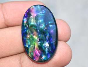 Ap02 — Cabochon multiformes de Quartz Ammolite bleu, pierre précieuse synthétique, amulite - Product Image 4