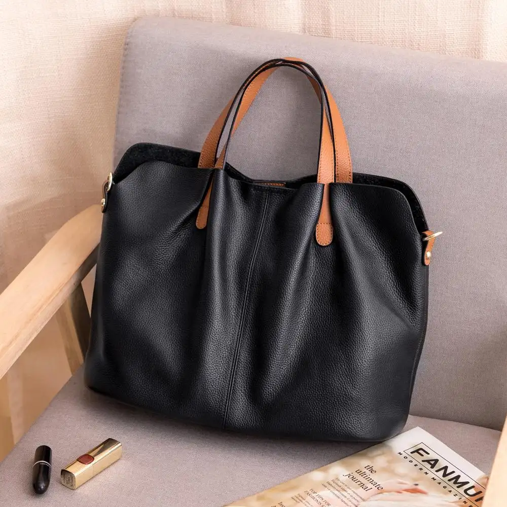 RFID Blocking Large Capacity Lychee Pattern Shoulder Handbag Soft Leather Big Tote Bag Set for Women