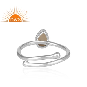 Anillo de Plata de Ley 925 con diseño de corona, joyería fina hecha a mano con piedra preciosa de perla blanca y cabujón de pera - Product Image 4