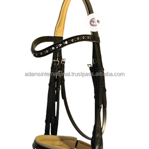 Brida doble de cuero para caballos con tocado acolchado suave y banda para cejas de cristal ostentoso Productos para caballos - Product Image 1