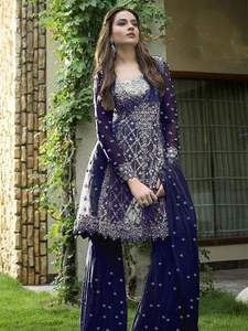 Dark <b>Blue</b> Colour Indo Western Salwar Kameez <b>for</b> <b>Women</b> Elegant Designer Style Latest Fashion Trend Ethnic Wear Party & Casual - Product Image 2
