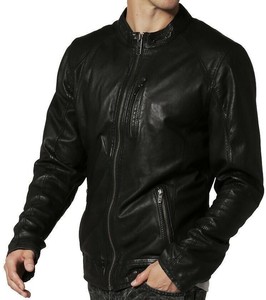 Chaqueta de motorista Unisex de cuero negro con cremallera, alta calidad, disponible en todos los colores - Product Image 1