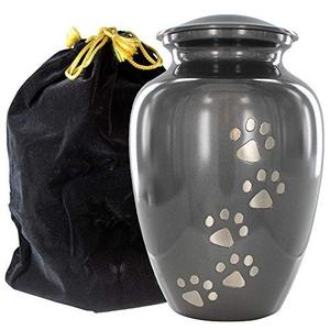 Urne funéraire en métal pour animaux de compagnie avec motif de patte, pour cendres de chien ou de chat, souvenir commémoratif, urne funéraire avec sac de rangement en velours - Product Image 1