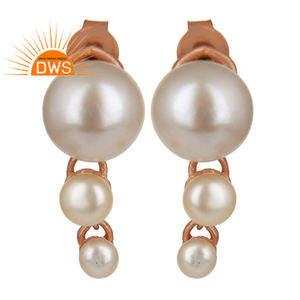 ต่างหูไข่มุกธรรมชาติชุบทอง18K ต่างหูเม็ดเดี่ยวสีโรสโกลด์925คอลเลกชันคลาสสิก - Product Image 1