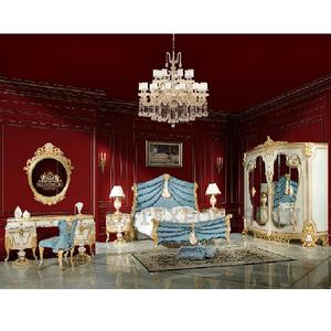 Ensemble de meubles de chambre à coucher en teck massif de style baroque moderne italien, couleur personnalisée, sculpté à la main, fabrication royale - Product Image 1