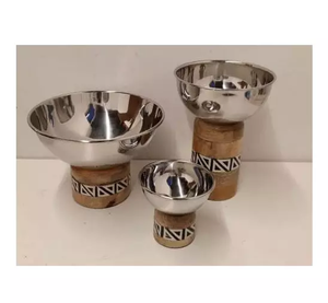 Ensemble Unique de 3 bols de service en bois et en métal avec support de forme ronde pour ustensiles de cuisine vaisselle d'hôtel Dates bols de fruits secs - Product Image 2