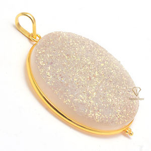 Rainbow Moonstone Titanium Druzy Gemstone Pendant 925 Sterling Silver Gold Plated Bezel Setting-Suministros al por mayor - Product Image 3