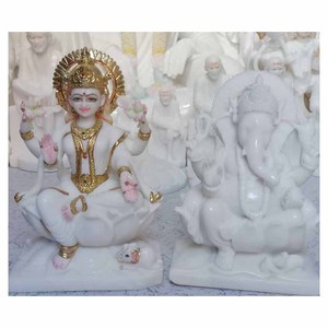 Pure White Marble Laxmi Ganesh <b>Statue</b> - Product Image 1