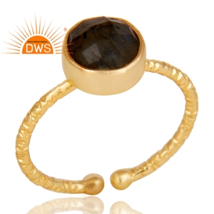 Round Natural <b>Labradorite</b> Gemstone 925 Sterling Silver <b>Ring</b> Gold Plated Woman's Weddings <b>Ring</b> Jewelry Manufacturer - Product Image 2