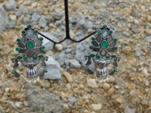 ต่างหู Jhumka ต่างหูหินทำด้วยมือเงินเหมือน - Product Image 6
