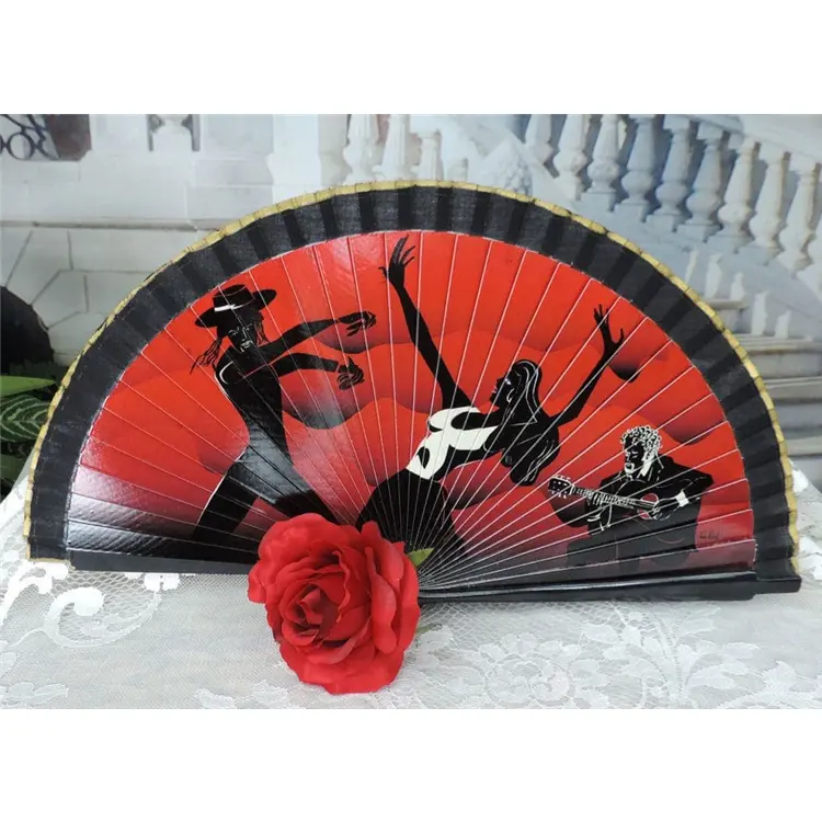 Spanish Festival Dance Performance Craft Gifts Folding Wood Hand Fan Printed