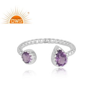 Bague en améthyste violette au design unique, fournisseur de bijoux en pierres précieuses, bague en argent sterling 925, bague à bande bulle, collection classique - Product Image 2