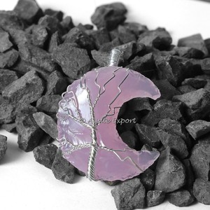 จี้รักษาชีวิตจากต้นไม้หินหยกธรรมชาติสีชมพูกุหลาบคริสตัลควอตซ์ดวงจันทร์ - Product Image 1