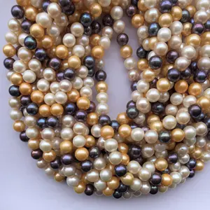 10mm Natural Multi Color Yellow Peacock Peach Freshwater Pearl Stone Smooth Round Beads Strand from Wholesale Gemstone Supplier