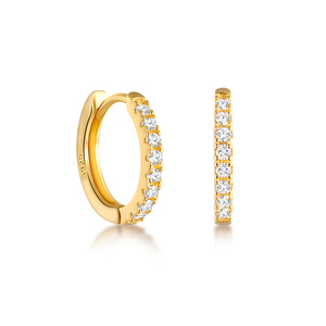 Orecchini ROXI in Oro 14k e Argento Sterling S925, Design Geometrico Rotondo con Micro-incastonatura di Zirconi, Gioielli Trendy per Donne - Product Image 1